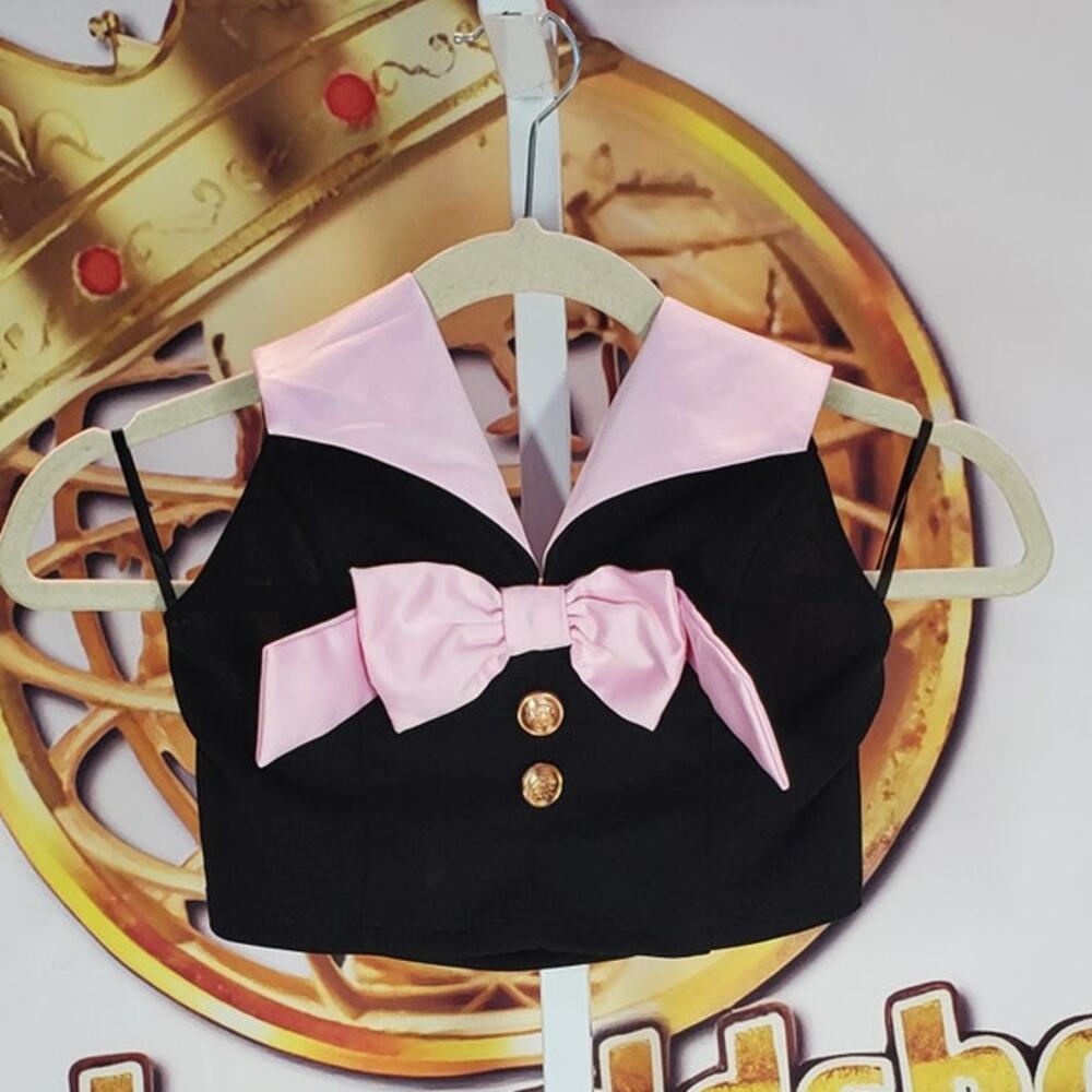 Shein Black Pink Bow Halter Crop Top XS